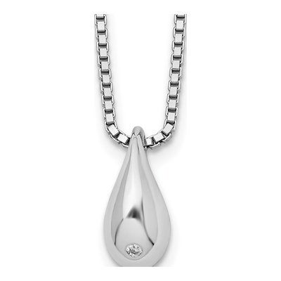 Sterling Silver Diamond Teardrop Pendant Necklace