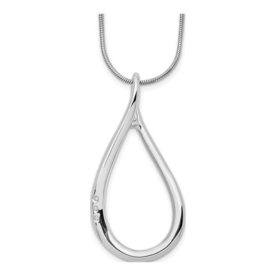 Sterling Silver Diamond Open Teardrop Necklace