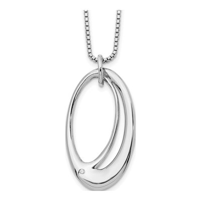 Sterling Silver Diamond Open Oval Pendant Necklace