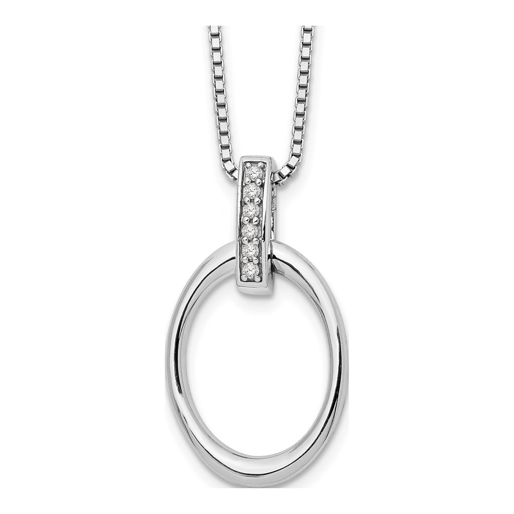 Sterling Silver Diamond Open Oval Necklace, 18 In