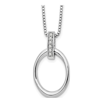 Sterling Silver Diamond Open Oval Pendant Necklace
