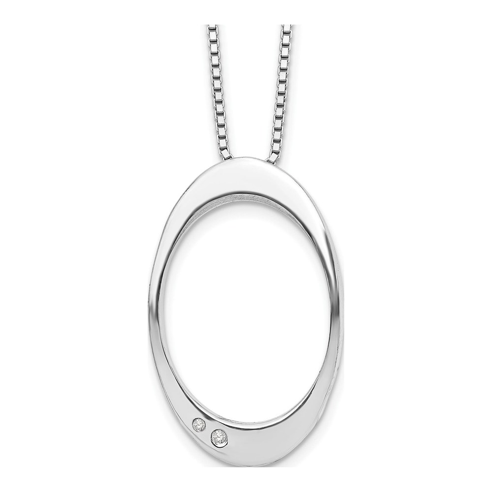 Sterling Silver Diamond Open Oval Necklace, 18 In