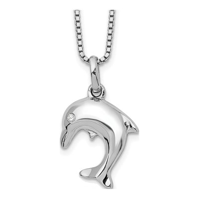 Sterling Silver Diamond Dolphin Necklace