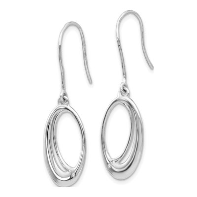 Sterling Silver Diamond Oval Dangle Earrings – view 3