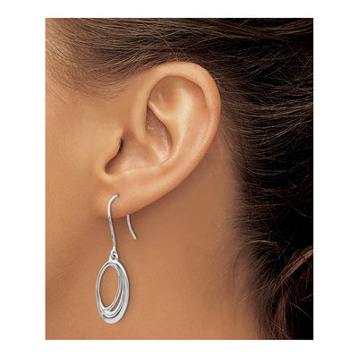 Sterling Silver Diamond Oval Dangle Earrings – view 4