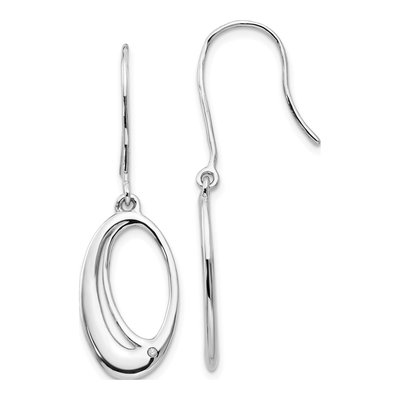 Sterling Silver Diamond Oval Dangle Earrings