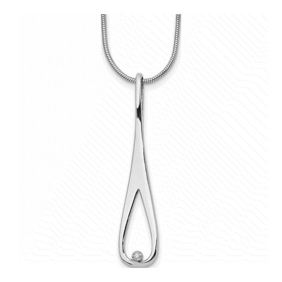 Sterling Silver Diamond Open Teardrop Pendant Necklace