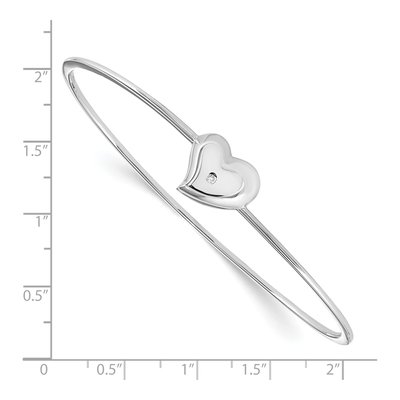 Sterling Silver Diamond Heart Bangle Bracelet – view 4