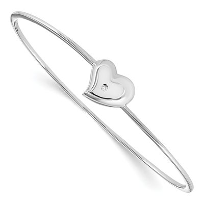 Sterling Silver Diamond Heart Bangle Bracelet