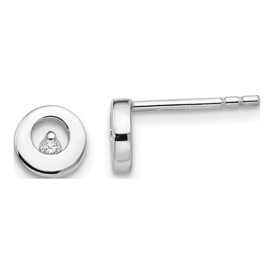 Sterling Silver 1.4mm Round Diamond Circle Stud Earrings