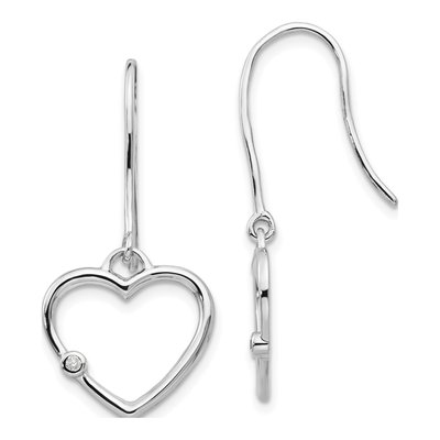Sterling Silver Diamond Heart Dangle Earrings