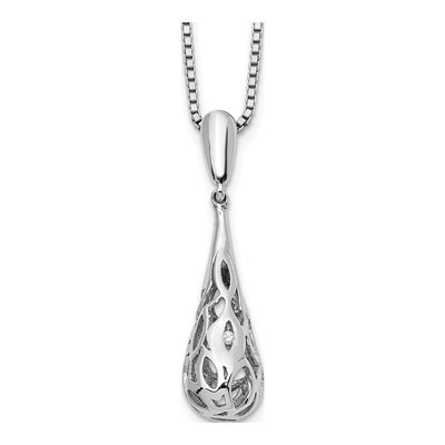 Sterling Silver Diamond Filigree Teardrop Pendant Necklace