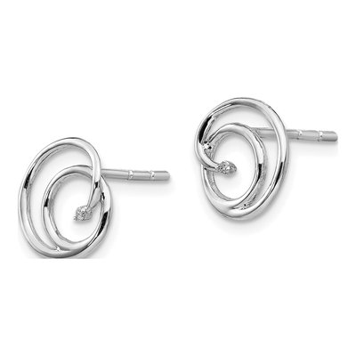 Sterling Silver 1mm Round Diamond Swirl Stud Earrings – view 3