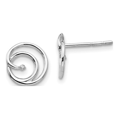 Sterling Silver 1mm Round Diamond Swirl Stud Earrings