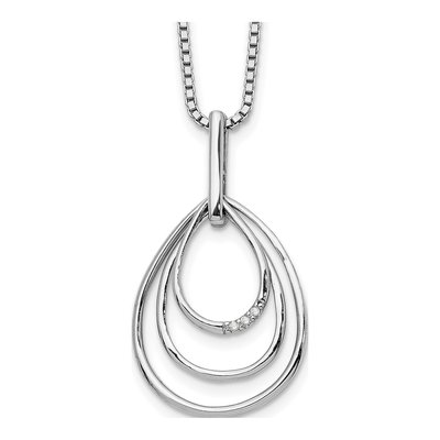 Sterling Silver Diamond Teardrop Pendant Necklace