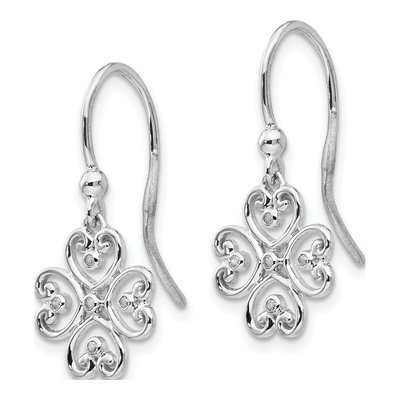 Sterling Silver Diamond Heart Dangle Earrings – view 3
