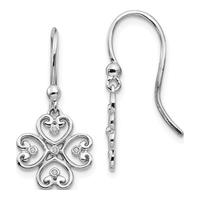 Sterling Silver Diamond Heart Dangle Earrings