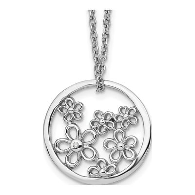 Sterling Silver Diamond Flower Necklace