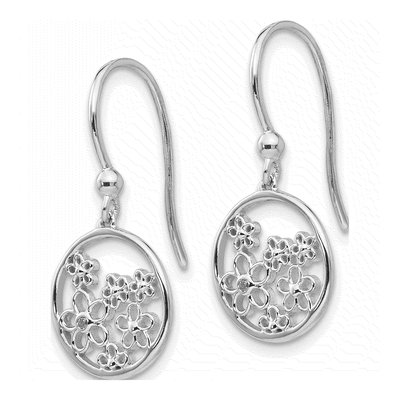 Sterling Silver Diamond Flower Dangle Earrings – view 3
