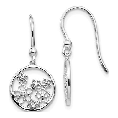 Sterling Silver Diamond Flower Dangle Earrings