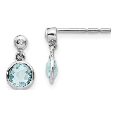 Sterling Silver Swiss Blue Topaz & Diamond Teardrop Dangle Earrings