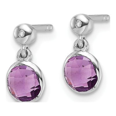 Sterling Silver Amethyst & Diamond Dangle Earrings – view 3