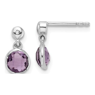Sterling Silver Amethyst & Diamond Dangle Earrings