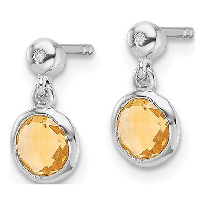 Sterling Silver Citrine & Diamond Dangle Earrings – view 3