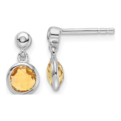 Sterling Silver Citrine & Diamond Dangle Earrings