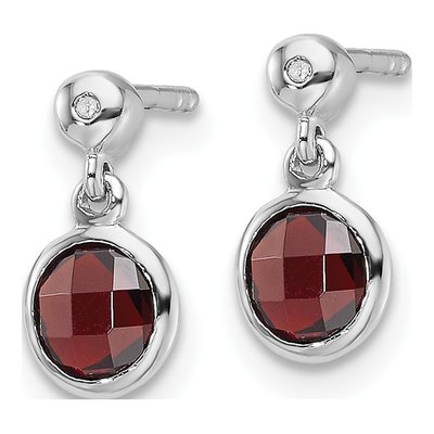 Sterling Silver Garnet & Diamond Dangle Earrings – view 3
