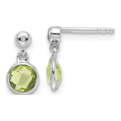 Sterling Silver Peridot & Diamond Dangle Earrings