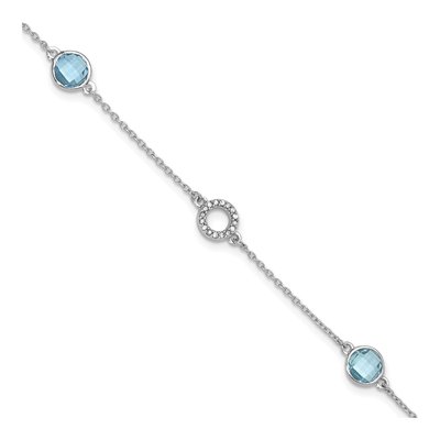 Sterling Silver 1/15 ct tw Swiss Blue Topaz & Diamond Bracelet