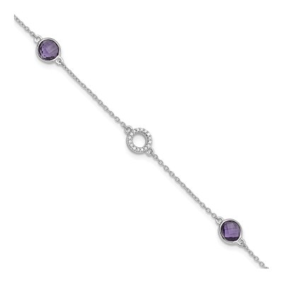 Sterling Silver 1/15 ct tw Amethyst & Diamond Plus Bracelet