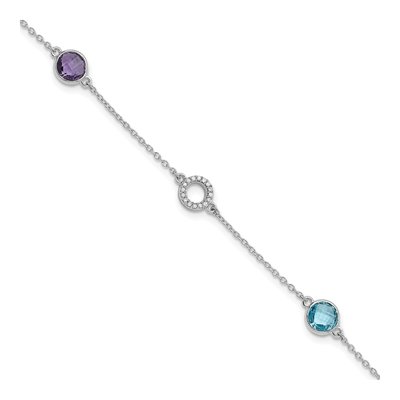 Sterling Silver 1/15 ct tw Amethyst & Swiss Blue Topaz Bracelet