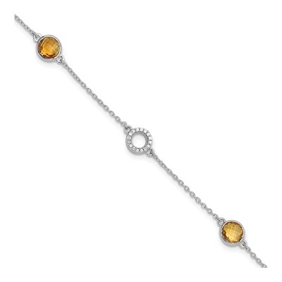 Sterling Silver 1/15 ct tw Citrine & Diamond Plus Bracelet