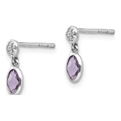 Sterling Silver Amethyst & Diamond Dangle Earrings – view 3