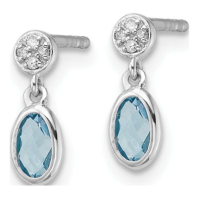 Sterling Silver Swiss Blue Topaz & Diamond Dangle Earrings – view 3