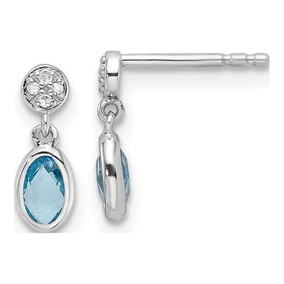 Sterling Silver Swiss Blue Topaz & Diamond Dangle Earrings