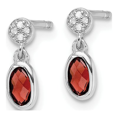 Sterling Silver Garnet & Diamond Dangle Earrings – view 3