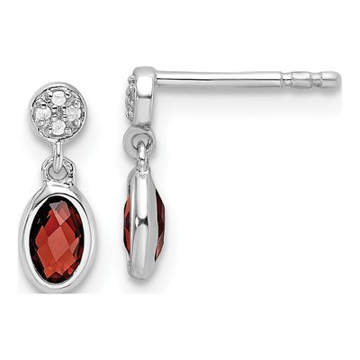 Sterling Silver Garnet & Diamond Dangle Earrings