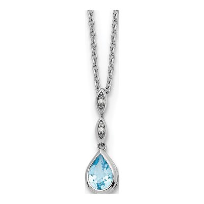 Sterling Silver Swiss Blue Topaz & Diamond Teardrop Pendant Necklace