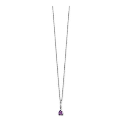Sterling Silver Amethyst & Diamond Teardrop Neckalce Necklace – view 3