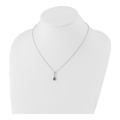 Sterling Silver Amethyst & Diamond Teardrop Neckalce Necklace – view 4