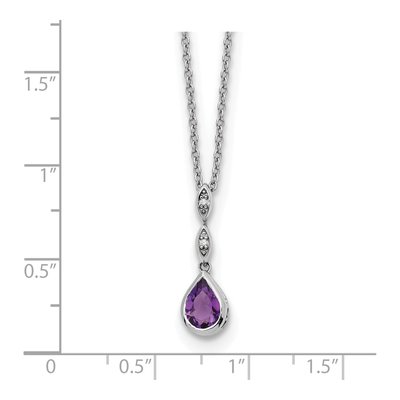 Sterling Silver Amethyst & Diamond Teardrop Neckalce Necklace – view 5