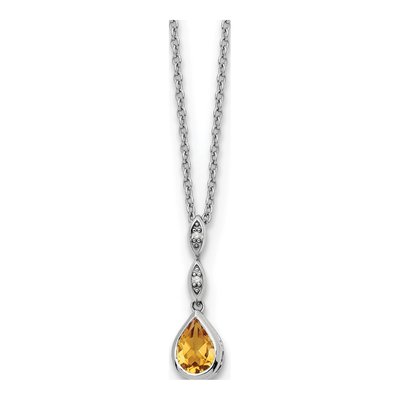 Sterling Silver Citrine & Diamond Teardrop Necklace