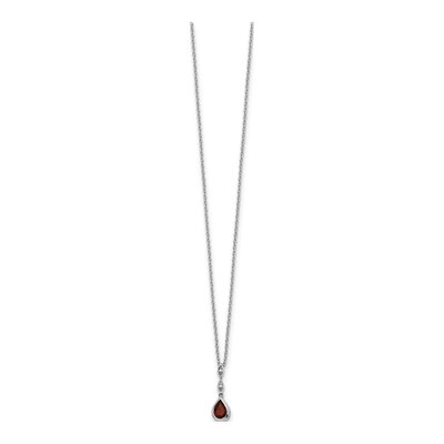 Sterling Silver Garnet & Diamond Teardrop Necklace – view 3