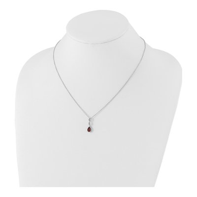 Sterling Silver Garnet & Diamond Teardrop Necklace – view 4