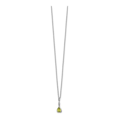 Sterling Silver Peridot & Diamond Teardrop Necklace – view 3