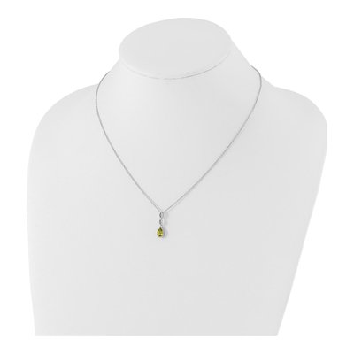 Sterling Silver Peridot & Diamond Teardrop Necklace – view 4