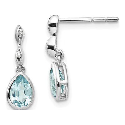 Sterling Silver Sky Blue Topaz & Diamond Teardrop Dangle Earrings